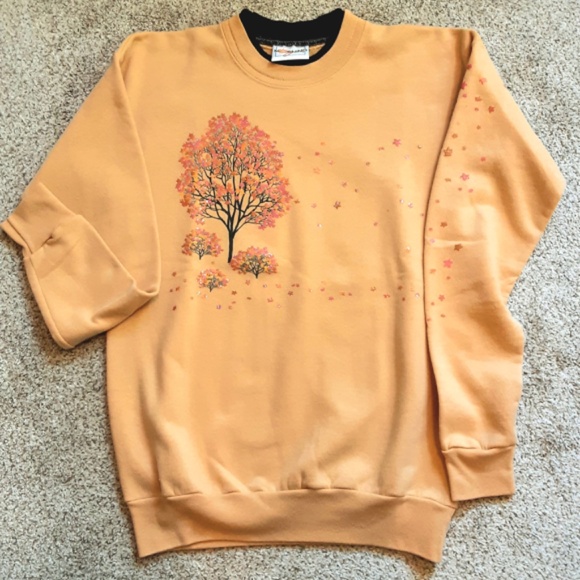 Golden Autumn Sweatshirt with Glittery Rose Gold Fall Tree Design Sz S - Picture 11 of 11